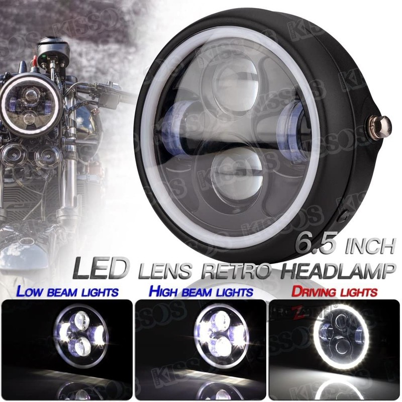 Headlight Motorcycle Mini Type LED Projector Angel Ring Harley Universal