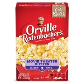 Orville Redenbacher’s Microwave Popcorn, Movie Theater Butter Flavor, 3g Fiber Per Serving, Movie Night Supplies, 3.29 oz., 3-Count (12 Boxes)