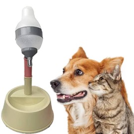Tyenaza Stehender Katzen-Wasserspender, Vielseitiger, Höhenverstellbarer Automatischer Hunde-Wasserflaschenspender Für Katzen, Hunde, Haustiere(Beige)
