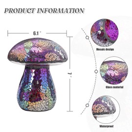 Bshine Colorful Mosaic Mushroom Garden and Home Decor, Handmade Glass Waterproof Mushroom Sculpture for Courtyard, Lawn, Path, Bedroom Interior Accessories Decorative Statue (Purple)