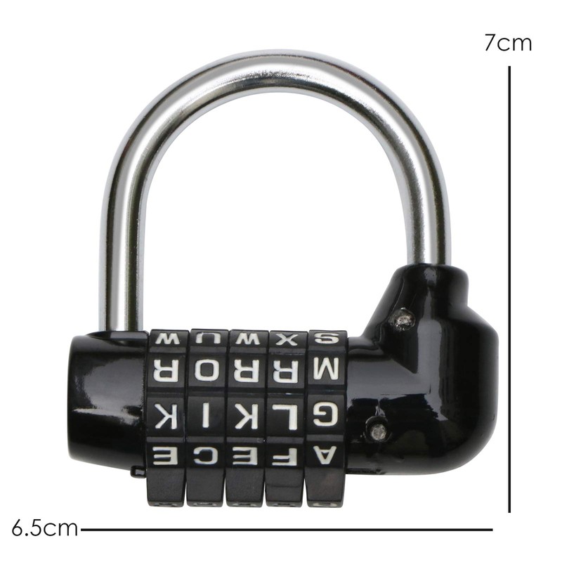 TRIXES 5 Letter Combination Padlock Black for Suitcases, Make-Up Pull