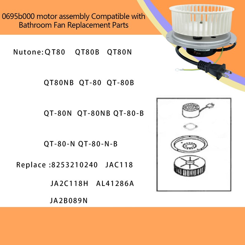 2024 Upgrade 0695B000 Motor Assembly for Nutone QT80 QT80B QT80N
