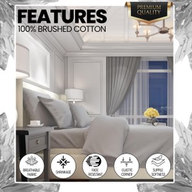 OLIVIA ROCCO Flannelette Fitted Sheets Super Soft Brushed Cotton Bed Sheet Thermal Warm Cosy Breathable Hypoallergenic Extra Deep Luxury Bedding, GREY SUPER KING