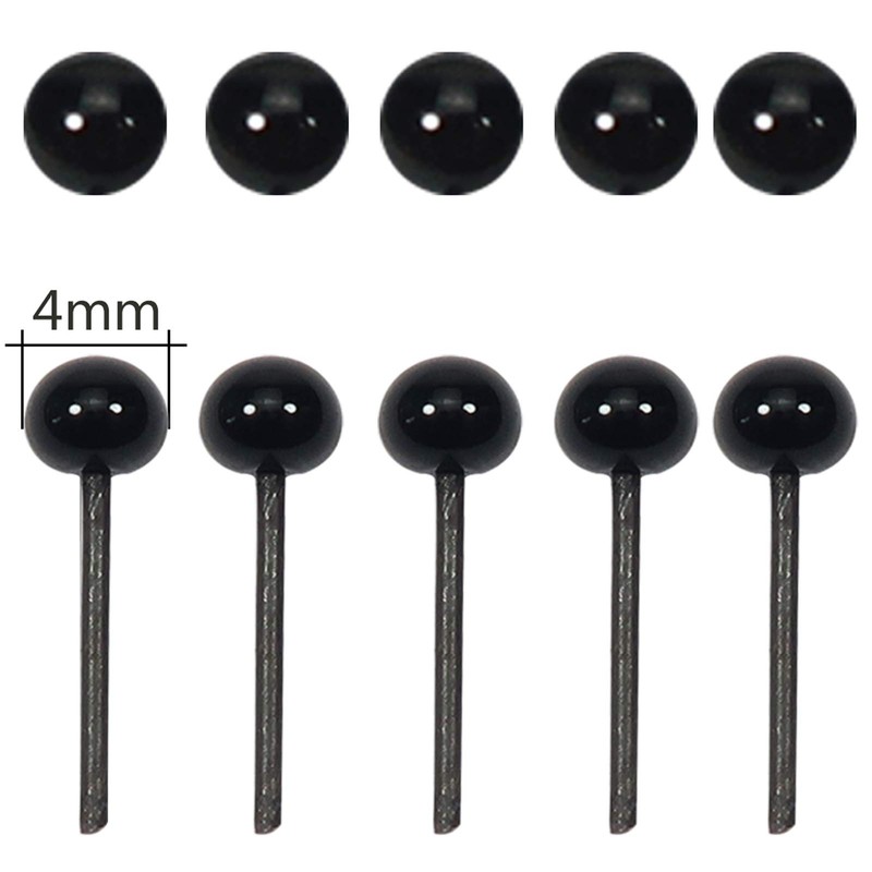 TOAOB 150pcs Black Glass Eyes 4mm Beans Needle Doll Eyeballs