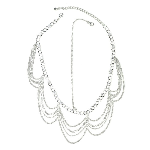Women's Bohemian Fashion Head Chain Jewelry - Rhinestone Stud Charm, Silver-Tone