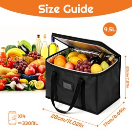 Crevice Insulated Lunch Bag Thermal Cooler Bag - Leakproof Reusable Lunch Box Cool BagTote for Men & Women, Work School Picnic Travel Food Delivery(9.5L-Black)