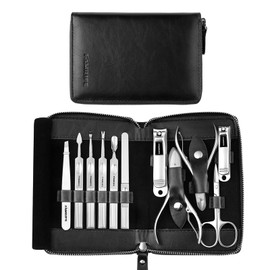 Manicure Kit, FAMILIFE Professional Manicure Set Nail Kit, 11 in 1 Stainless Steel Nail Clippers Set for Men Pedicure Kit, Men Grooming Kit with Portable Black Leather Travel Case Luxury Gifts for Him
