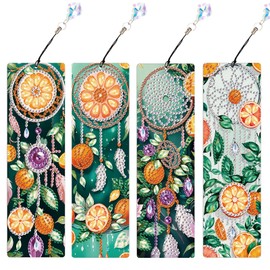 4-Pack DIY Diamond Painting Bookmarks – Floral & Dreamcatcher 5D Beaded Designs with Tassels, Rhinestone Leather Craft Kit for Adults & Beginners
