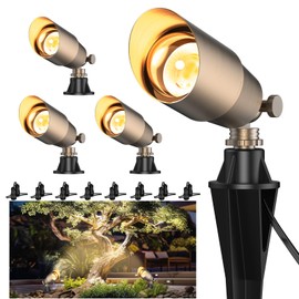ZONEGRACE Solid Brass Outdoor Uplights & Accent Light Fixtures, Heavy Duty 12V Low Voltage LED Landscape Lighting Bronze, Wired Spotlight for Garden,Lawn,Patio and Yard Without LED Bulb (4 Pack)