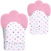 Vicloon Baby Teething Set, 2 Pack Teething Mittens for Baby, Includes 2 Silicone Mitten Teether Glove, Polka Dots Teething Glove, Infant Soothing Pain Relief Mitt Baby Teether Mits for Baby (Pink)