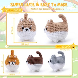 Dog Crochet Kit For Beginners Shiba Inu Crochet Kit For Adults Kids With Video Tutorials Crochet Dog Kit Animal Knitting Kits Complete Crochet Set Corgi Family Crochet Animal Kit Present (4 colors)
