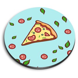 1 x Round MDF Magnet - Pizza Slices Junk Food 8381