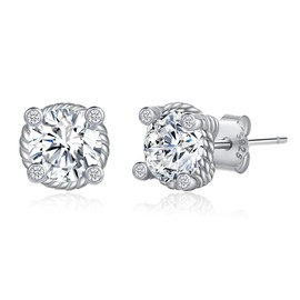 DOTBJ Round Cubic Zirconia Stud Earrings 925 Sterling Silver Studs for Men Women Aretes Para Hombre de Plata