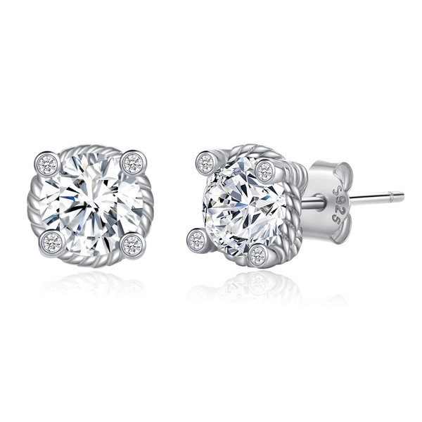 DOTBJ Round Cubic Zirconia Stud Earrings 925 Sterling Silver Studs