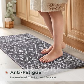 FRESHMINT Anti Fatigue Kitchen Mats for Floor 2 Piece Set, Waterproof & Non-Skid Moroccan Geo Kitchen Rugs, Cushioned Kitchen Mat for Standing Washable Comfort Desk Kitchen Runners, 17x30''+17x47''