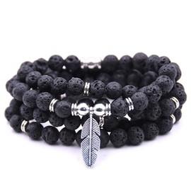 Self-Discovery Mala 108 Bead Japa Mala Meditation Bracelet Necklace for Men or Womens Yoga Jewelry (Lava)