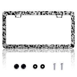 Grey Black Leopard Print License Plate Frame Cheetah License Plate Frames Personalise Stainless Steel Funny Design Compatible with Standard License Plate Holder for USA Canada 6 X 12 Inch with Screws