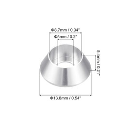 sourcing map M5 Cone Cup Countersunk Washers, 10 Pcs Anodized Aluminum Gaskets Cup Head Washer Gasket, Cup Screw Counterbore Gasket for Mechanical Accessories Parts, Silver