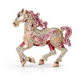 Year of the Horse 2026 Horse Brooch Pin Rhinestone Crystal Enamel Lapel Pin Chinese Zodiac Lucky Charm Jewelry Trendy Party Outfit Jacket Hat Bag Collectible Keepsake Gift horse racing festival Dress