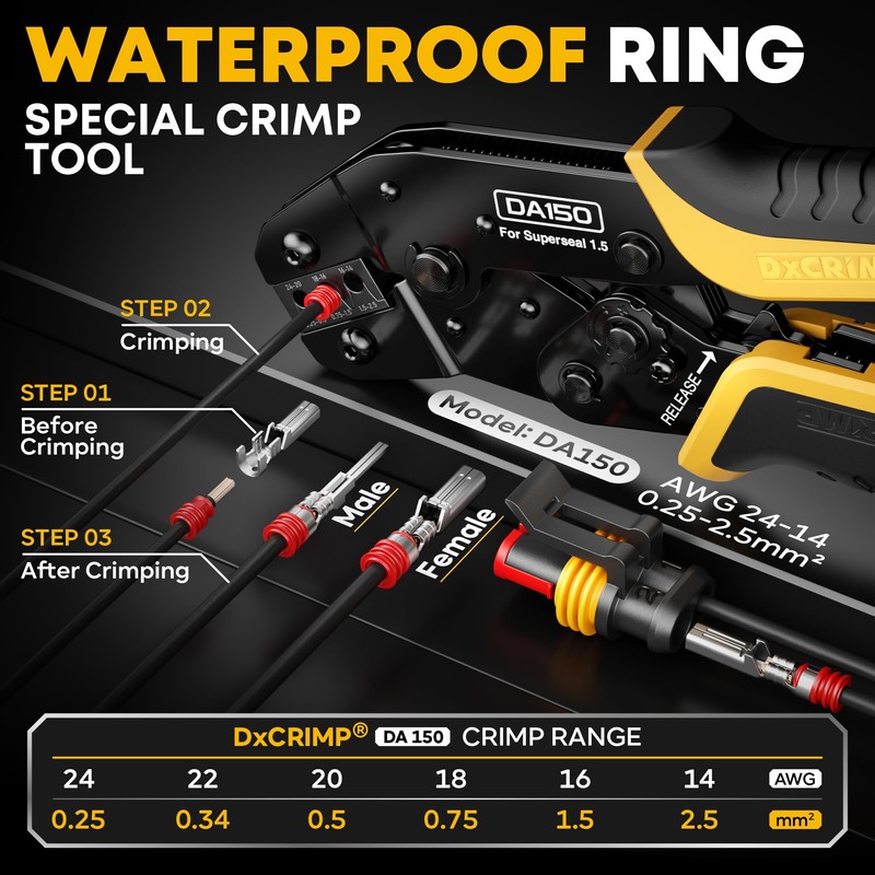 DxCRIMP Waterproof Automotive Electrical Connectors Crimping Tool Kit, 1/2/3/4 Pin