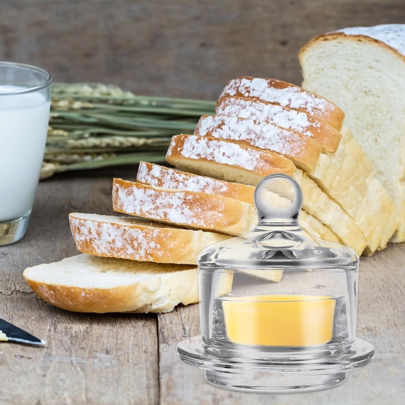 LOPYXBR 4 PCS Clear Glass Butter Dish with Lid Mini
