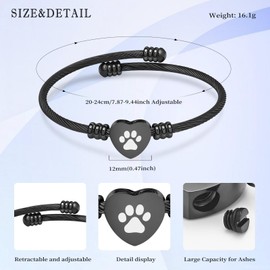 [QGJNSGC] Ashes Cremation Bracelet Keepsake Jewelry Stainless Steel Pet Claw Heart Shape Urn Pendant Bracelet Religious Funeral Urn Holder Keepsake Gift, Stainless Steel, Zircon