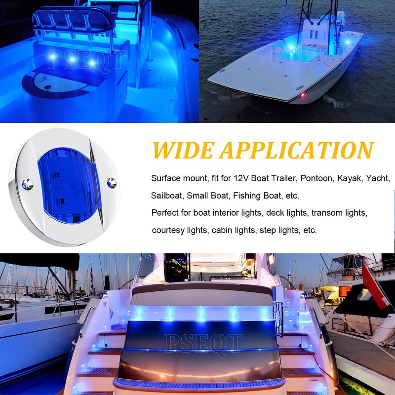 PSEQT 4pc 3" Marine Blue LED Boat Deck Courtesy &