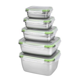 UPTRUST Stainless Steel Food Storage Containers | Leak Proof & Airtight Lids | Set of 5 Containers, Dishwasher & Freezer Safe, Green