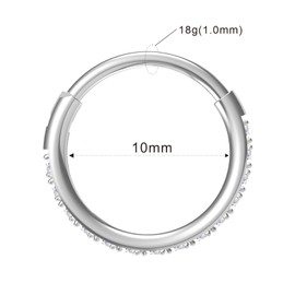 NORO OLO 18Gx10mm Medical Grade Diamond Steel Hinged Hoop Nose Ring with Paved Clear Gems, Hypoallergenic Orbital Earring for Women