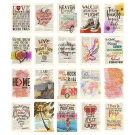 Set 1-20 Piece Colorful Bible Page Verse Print Kit - Christian Gift, Teen Room Wall, Dormitory Bedroom Decorations, Vintage Aesthetic, 5x7 Inches