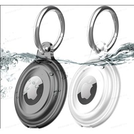 SOBERNA 4 Pack Waterproof Airtag Keychain Holder Case Shockproof & Dustproof Airtag Holders Comes with Ring Metal Snap Keyring for Luggage, Keys, Pets, Kids Bag (Black+Clear)