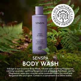 SenSpa Relaxing Lavender Body Wash - 250ml Vegan Shower Gel, Natural Body Wash with Geranium Oil, Organic Lavender Shower Gel for Women & Men, Cruelty Free, Luxury Spa Gifts for Women