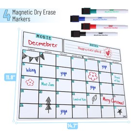 Mr. Pen- Dry Erase Calendar for Fridge, Magnetic, 14.7 x 11.8, Magnetic Calendar with 4 Dry Erase Markers, Magnetic Calendar for Fridge, Magnetic Whiteboard Calendar, Dry Erase Fridge Calendar.