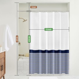 Seasonwood 84inch Tall White Shower Curtain Navy Blue Striped with Tassels,Modern Fabric Farmhouse Shower Curtain for Bathroom Decor,Easy Care Waterproof Washable Durable 72 x 84