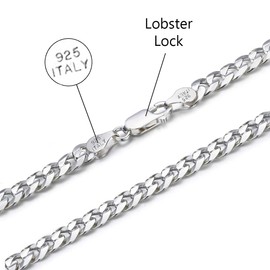 Savlano 925 Sterling Silver Curb Cuban Link Chain Bracelet for Men & Women - Made in Italy Comes With a Gift Box (8, 7.5mm)