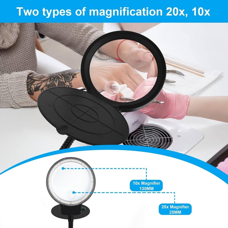 Magnifying Glass with Light and Stand 10X 20X, 36 LED