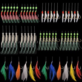 10packs Fishing Feather Rigs Lure Bait Rigs Kit Mixed Fishing Feather Rigs Luminous Shrimps Rigs Flasher Rigs Glow Fishing Beads High Carbon Steel Fishing Hooks Rig For Saltwater Freshwater