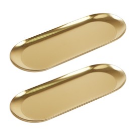 FGY 12" Bathroom Vanity Tray, 2 Pack Gold Bathroom Trays for Counter, Stainless Steel Decorative Tray, Metal Soap Dispenser Tray for Bathroom, Countertop Organizer Tray for Makeup, Perfume, Jewelry