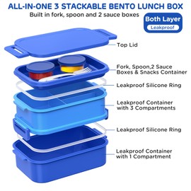 WayEee Adult Lunch Box, 2130 ml, Large Volume Bento Box, Leak-Proof Lunch Box, Adults, BPA-Free for Office, School (Blue)