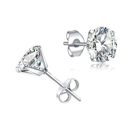 JDGEMSTONE Stainless Steel Silver Stud Earring for Women, 6Pairs Men's Diamond Stud Earrings, Surgical Steel Hypoallergenice Earrings, Titanium Silver Earrings Set, Cubic Zirconia Stud Earrings