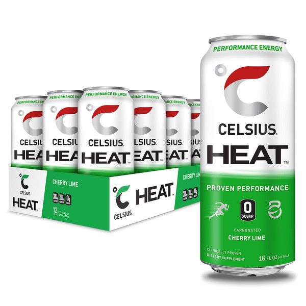 CELSIUS HEAT Performance Energy Drink, Cherry Lime, 192 Fl Oz (Pack of 12)