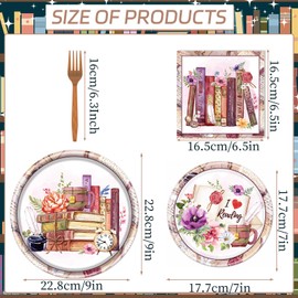 refavor Book Themed Tableware Party Decorations, 96PCS Book Party Paper Plates Napkins Forks Supplies, Disposable Book Club Library Reading Party Plates Dinnerware Decor