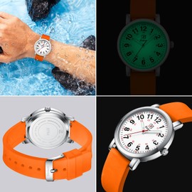 Blekon Original Nurse Watch for Medical Professionals and Students – Various Scrub Colors, Easy Read Dial, Military Time with Second Hand, Silicone Band, 3 ATM Water Resistant (Silver/Orange)
