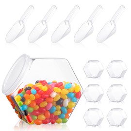 Hoolerry 12 Pcs Plastic Candy Jar with Scoops Set include 6 Hexagon Cookie Jars with Lid for Candy Buffet and 6 Candy Scoops 73 oz Large Storage Jar Clear Food Storage Canisters Kitchen Countertop Jar