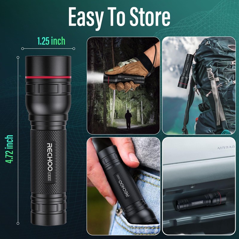 RECHOO Rechargeable Flashlights High Lumens, G1000 Super Bright Flash Light,