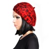 ZLYC Womens Rabbit Fur French Beret Hat Leopard Print (Red)