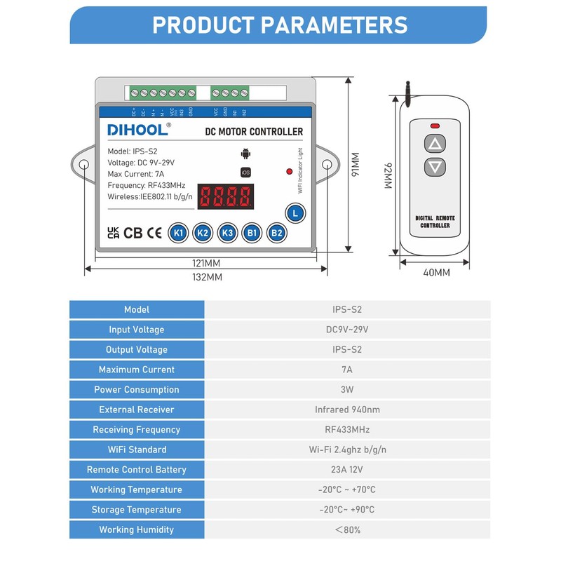 DIHOOL Wireless Remote Control Switch for Linear Technology Actuators, DC
