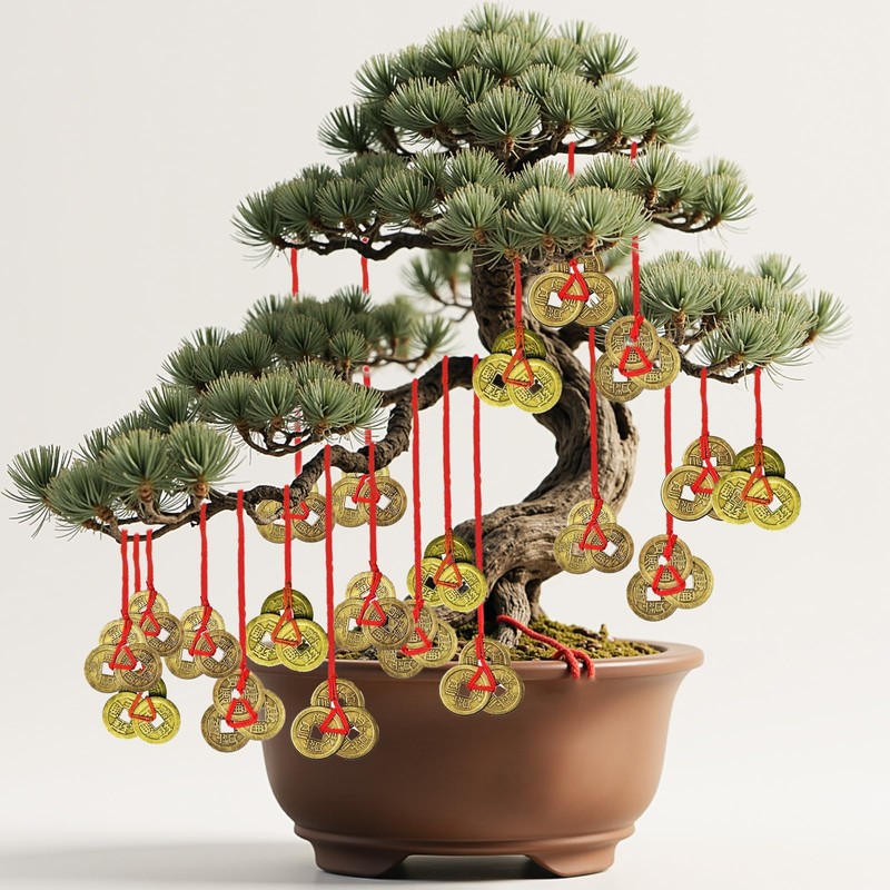Brass Chinese Feng Shui Coins with Red String – 5