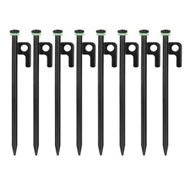 Pack of 8 Tent Stakes Heavy Duty for Camping, 16Inch Carbon Steel Tent Stakes, Ground Anchors Tent Accessories with Fluorescent Silicone Rings (40cm)
