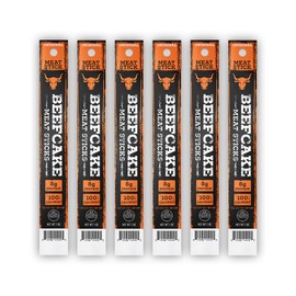 Beefcake Jerky Original Meat Sticks, Smoky Beef Protein Snacks, 8g Protein Zero Sugar, Gluten Free Low Calorie Keto Friendly, Premium Quality Meat Sticks - 6 Sticks